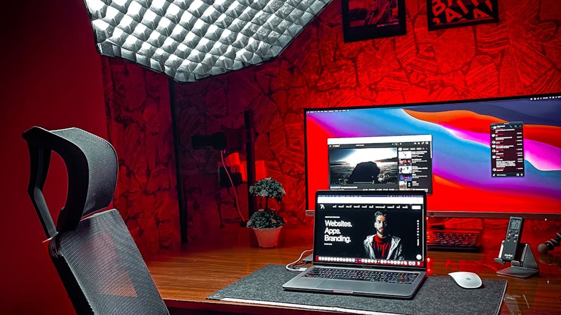 Modern digital workspace with ergonomic setup and soft lighting